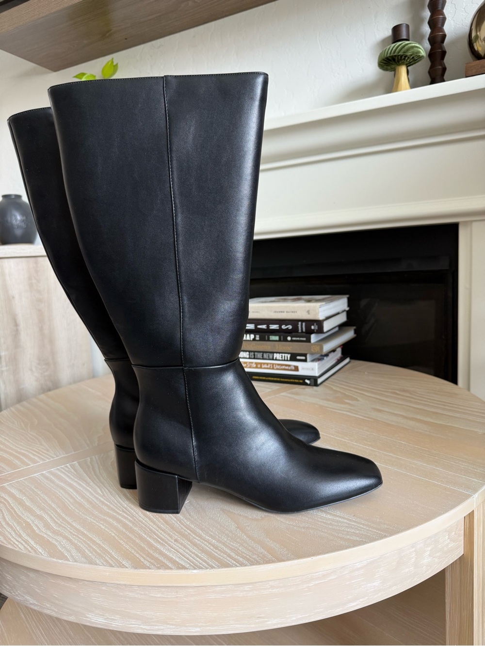 Bandolino|Black Faux Leather Mid-Calf Block Heel Boots,wide calf•••NWT Size 10